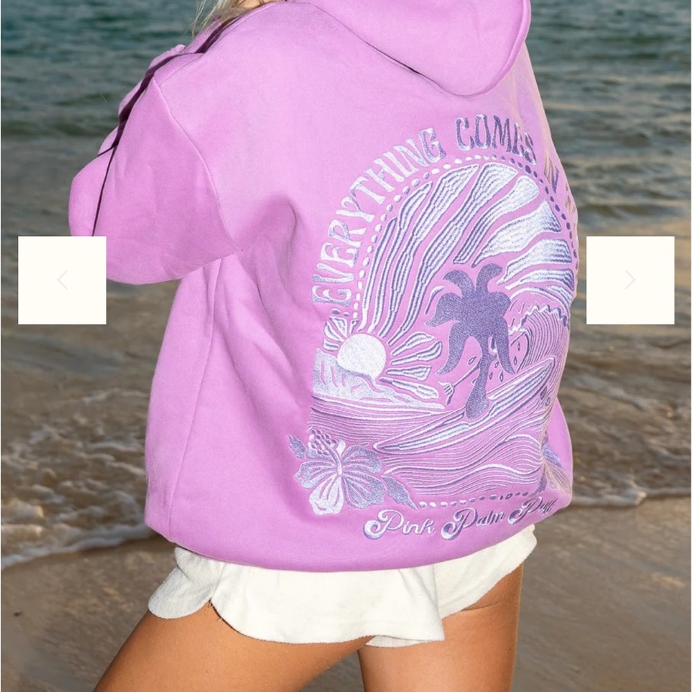 "Everything Comes in Waves" Hoodie in Pink - PINK PALM PUFF - Picture 2 of 7